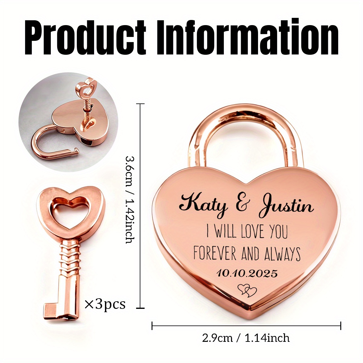 Personalized Heart Shaped Lock with Heart Key